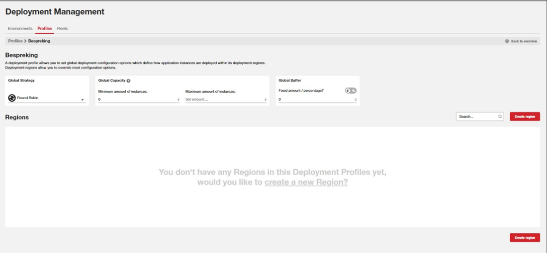 Create region within the deployment profile